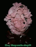 17.7" Chinese Natural Pink Xiu Jade Fengshui Flower Bird Peony Animal Statue