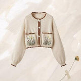 Floral Embroidered Knit Button Up Cardigan Sweater with Pockets l Winter, Fall, Cold l Gift, Present l Casual Wear