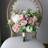 MCGDMerciGarden Dusty Rose Pink Bridal Bouquet, Classic Wedding Bouquet, Rustic Boho Flower Bouquet,  Design in Rose and Peony