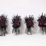 Black dark purple eggplant wedding bouquet with black veil, wedding bouquet in eggplant colored, dark purple eggplant colored peonies