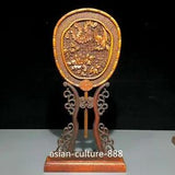 Old Boxwood Wood Phoenix Bird King Flower  Peony Fan Folding Screen ?????????? Statue