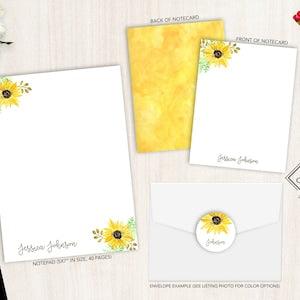 Personalized Stationery Set | Flat Notecard Set | Personalized Notepad | Floral Personal Stationery Set | Sunflower Floral