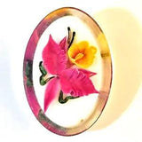 Vintage Lucite Reverse Hand Carved Yellow Pink Orchid Calla Lily Flower Brooch