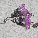 Magenta Dangle Flower Earrings Fantasy Earrings Fairy Earrings With Crystal Drop Antique Silver Earrings Pink Orchid Jewellery