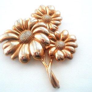 Extra Large Goldtone Flower Brooch Retro Mid Century
