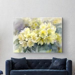 Wall Art Flowers Watercolor Painting Canvas Art Print From Original Painting, Botanical Fine Art Print, Yellow Print, Living Room Decor