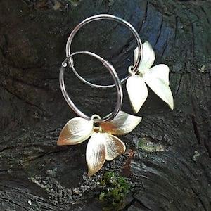 Sterling Silver hoops goldplated flowers pearl earrings dangle sleepers jewelry bicolor gift for women Mothersday