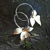 Sterling Silver hoops goldplated flowers pearl earrings dangle sleepers jewelry bicolor gift for women Mothersday