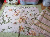 2 Waverly Pink Textured Lily Floral Striped Pillow Shams Cover Bedding Std Vtg
