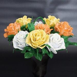 Rose bouquet, peach roses, beaded bouquet, beaded roses, french beaded flower, eternal roses, artificial roses, decorative flowers
