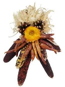 Ornamental Indian Corn Chili Peppers Sunflower Harvest Hanging Arrangement 8.5"
