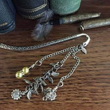 Detailed Tibetan Silver Bookmark with Sunflower And Double Sided Bee Charm, and Czech Yellow Beads, with Silver etched leaves.
