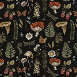 Daisy and Leaf Pattern Wallpaper, Dark Botanical Wallpaper, Mushroom Wallpaper, Forest Wallpaper, Botanical Wallpaper, Dark Green Wallpaper