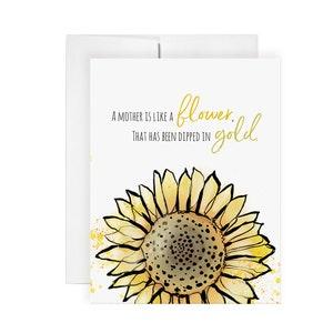Gold Flowers - Greeting Card, Fashion Illustration, Happy Birthday Card, Mothers Day Card, Art Card, Illustration Card, Love, Sunflowers