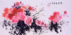 ORIENTAL ASIAN ART CHINESE FAMOUS WATERCOLOR PAINTING-Peony flower&bee lover