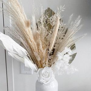 White Fawn Dried Floral Bouquet with Vase | Dried Flower Arrangement