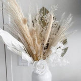 White Fawn Dried Floral Bouquet with Vase | Dried Flower Arrangement