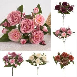 Beautiful Silk Peony Flowers Bouquet for Wedding Home Party Decoration