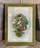 Vintage Wall Art Dried Flower Bouquet in Green Velvet Frame 8