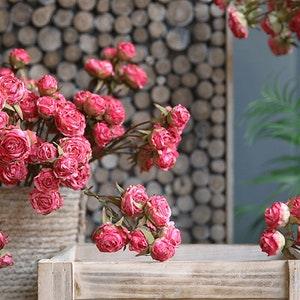 Dried Look Rose Bouquet, Artificial Small Peony Stem Bunch, Vintage Rustic Flower Arrangement, Wedding Party Floral Decor, Spray Ornament