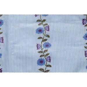 Blue Floral Print Striped Chintz Polished Cotton Fabric by the Yard, Carnations
