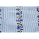 Blue Floral Print Striped Chintz Polished Cotton Fabric by the Yard, Carnations