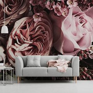 Peony bouquet wall mural, peel and stick wallpaper, self adhesive wallpaper, floral removable wallpaper, home decor