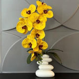 Artificial Yellow Phalaenopsis in Handmade Vase Real Touch Silk Flowers Branch Faux Plant for Indoor Fake potted arranging Centerpiece