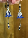 Gorgeous Silver & Blue Lily Flower Earrings With 925 Silver Ear Wire Hooks