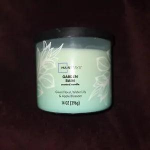 MAINSTAYS GARDEN RAIN SCENT CANDLE 14 oz Green Floral Water Lily & Apple Blossom