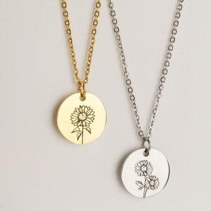 Personalized Sunflower necklace, flower necklace, sunflower charm, floral pendant, custom flower necklace, sunflower jewelry, flower jewelry