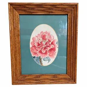 Pink Peony Watercolor Wood Framed Matted Unsigned