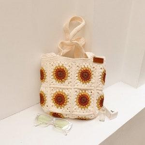 Crochet Tote Bag, Sunflower Crochet Bag, Shoulder Tote Bag