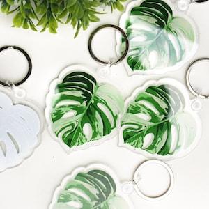 Monstera Acrylic Keychain | Illustrated Leaf | Houseplants | Leafy | Plant | Variegated Monstera | Green | Accessory | Key | BeeAndAster
