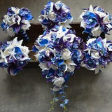 Beach Blue Purple Wedding Bouquet, Royal Blue Plum Bridal Bouquets, Real Touch Flowers, Roses, Calla Lilies, Orchids