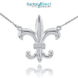 14k White Gold Diamond French Fleur-de-Lis Stylized lily Flower Necklace