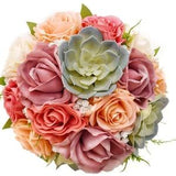 Real Touch Artificial Coral Orange Peach Mauve Roses Succulent Bridal Bridesmaids Bouquets Prom Cascade Bouquet Wedding Arch Flower