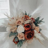 Pampas grass bouquet,burnt orange champagne,beige,cream ivory bouquet,bridal bridesmaid bouquet, rose eucalyptus