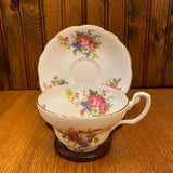Heathcote Bone China Pink Cabbage Rose Bouquet of Flowers Teacup and Saucer