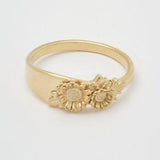 Floral Birth Flower Signet Sunflower Ring with engraved initials in 14K solid gold