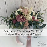 Wedding Bouquet, Bridal Bouquet, 9Pcs Package, Sola Flower, Wedding Flower Wooden Flower Dusty Pink Mauve Blush Rustic Lily of Angeles