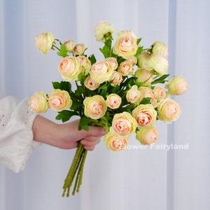 Pack of 3 - Small Ranunculus Stem | High Quality Artificial Flower | DIY Floral | Wedding/Home Decoration | Gifts - Peach (Set of 3)