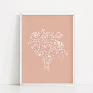 Rose Bouquet Art Print | Line Art Roses | Flower Wall Art | Flower Bunch Poster | Line Drawing Of Flowers | Pink Wall Art | Feminine Poster
