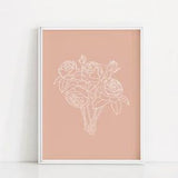 Rose Bouquet Art Print | Line Art Roses | Flower Wall Art | Flower Bunch Poster | Line Drawing Of Flowers | Pink Wall Art | Feminine Poster
