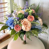 Blush pink bridal bouquet, succulent wedding bouquet,blue and blush silk flower wedding bouquet, eucalyptus wedding flowers