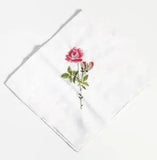 Embroidered Pink Carnation Flower White Cotton Handkerchief Hankie Cottagecore