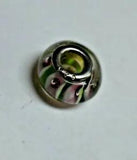 Sterling Silver Pink & White Calla Lily Green Murano Bracelet Charm