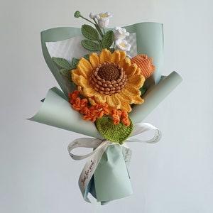 Crochet sunflower bouquet, knitted lily of the valley, handmade flowers