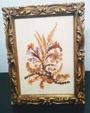 Vintage 1970's Framed Dried Pressed Flower Art Set In Gold Scrolled Frame
