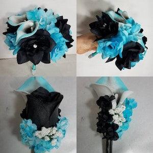 Turquoise Black Rose Calla Lily Bridal Wedding Bouquet Accessories